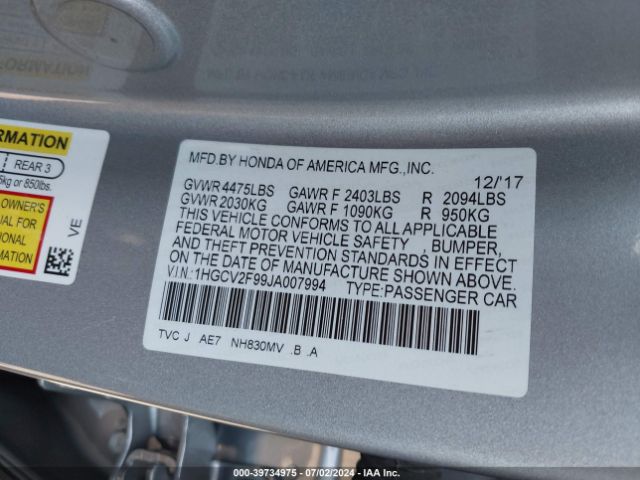 1HGCV2F99JA007994 Honda Accord Touring 2.0t