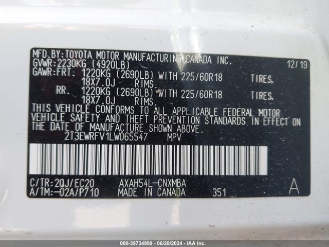 2T3EWRFV1LW065547 Toyota Rav4 Hybrid Xse