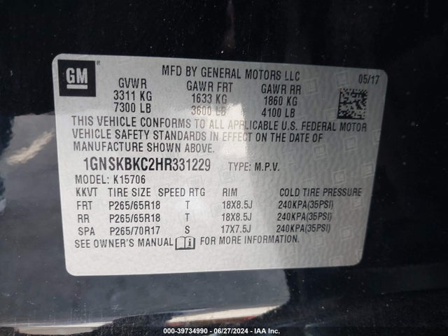 Chevrolet Tahoe Lt 2017 1GNSKBKC2HR331229 Image 9