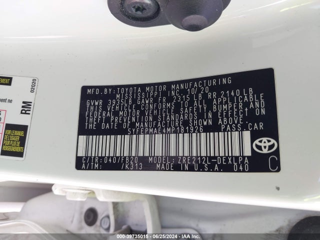 Toyota COROLLA LE 2021 5YFEPMAE4MP181926 Image 9