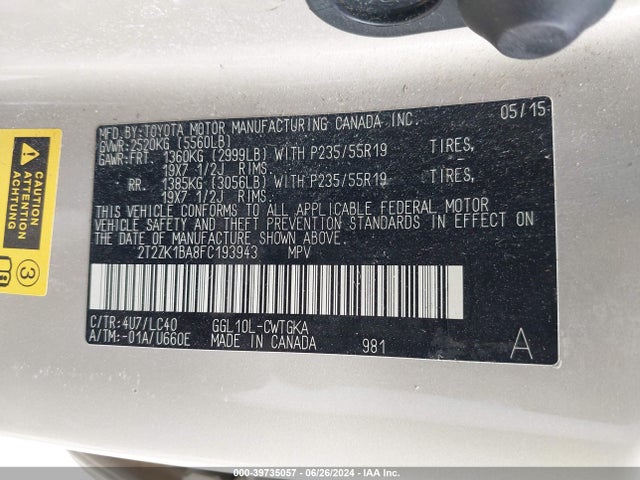 Lexus RX 350 2015 2T2ZK1BA8FC193943 Image 9