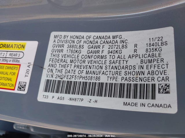 Honda Civic Sport 2023 2HGFE2F51PH508186 Image 9