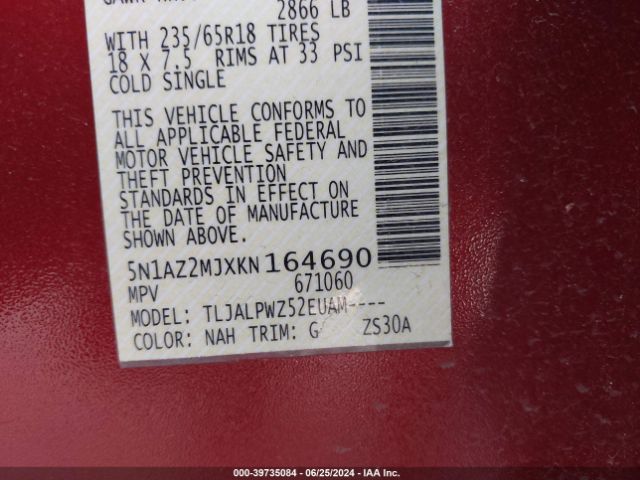 5N1AZ2MJXKN164690 Nissan MURANO S