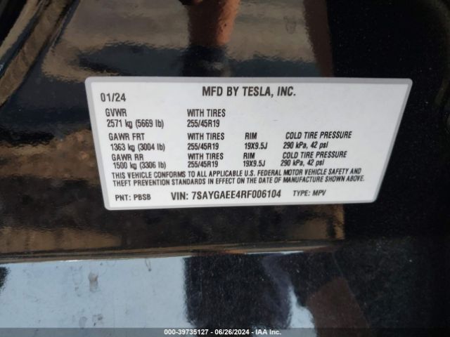 7SAYGAEE4RF006104 Tesla Model Y Long Range Dual Motor All-wheel Drive