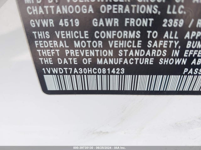 1VWDT7A30HC081423 Volkswagen Passat 1.8t R-line