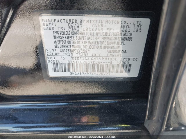 Nissan SENTRA S 2019 3N1AB7AP7KY320771 Image 9