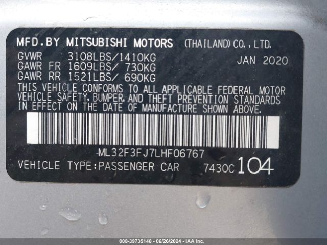 ML32F3FJ7LHF06767 Mitsubishi Mirage G4 Es