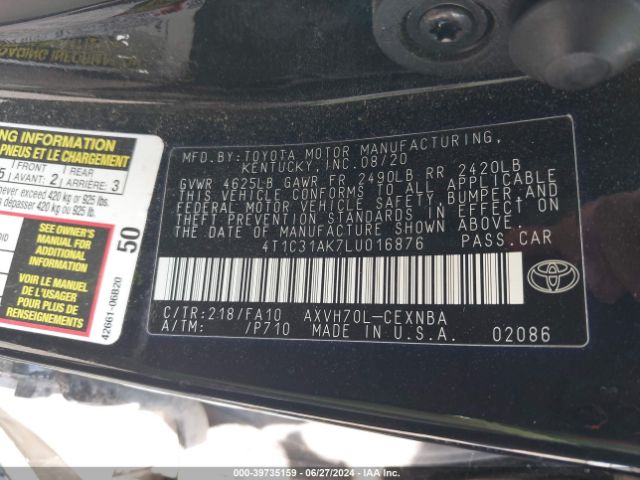 4T1C31AK7LU016876 Toyota Camry Le Hybrid