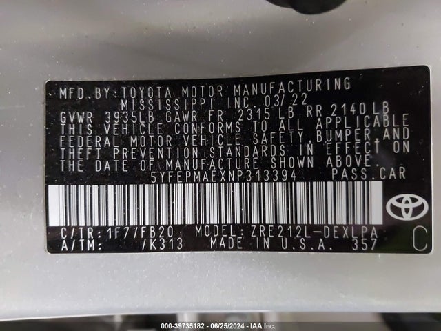 Toyota COROLLA LE 2022 5YFEPMAEXNP313394 Image 9