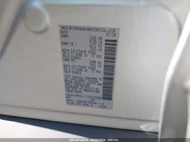 5N1AT2MV5LC701290 Nissan Rogue Sl Intelligent Awd