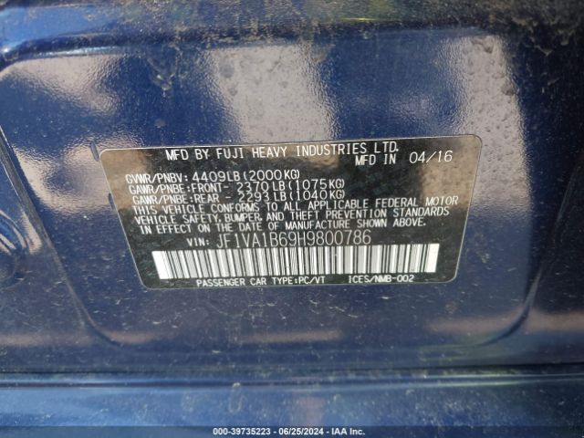 JF1VA1B69H9800786 Subaru WRX