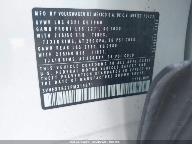3VVEX7B22PM319871 Volkswagen Taos 1.5t Se