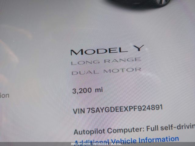 7SAYGDEEXPF924891 Tesla Model Y Awd/long Range Dual Motor All-wheel Drive