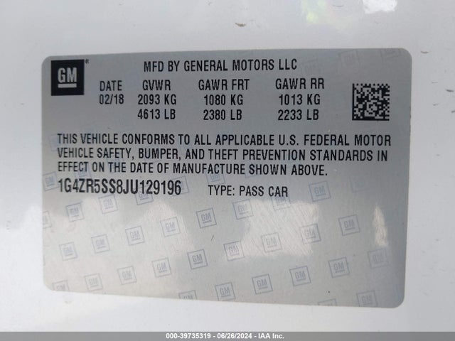 1G4ZR5SS8JU129196 Buick Lacrosse Premium