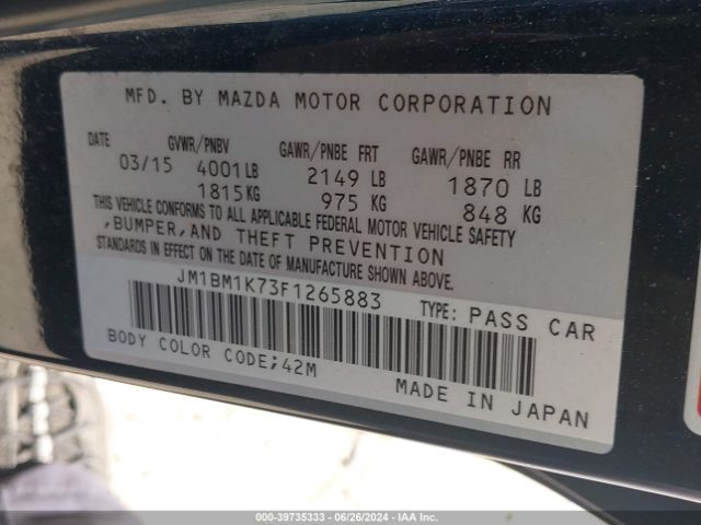 JM1BM1K73F1265883 Mazda Mazda3 I Sport