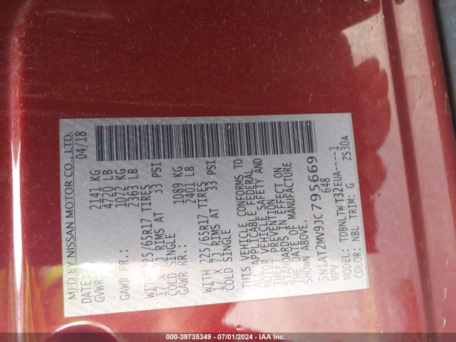 Nissan ROGUE SV 2018 5N1AT2MV9JC795669 Image 9