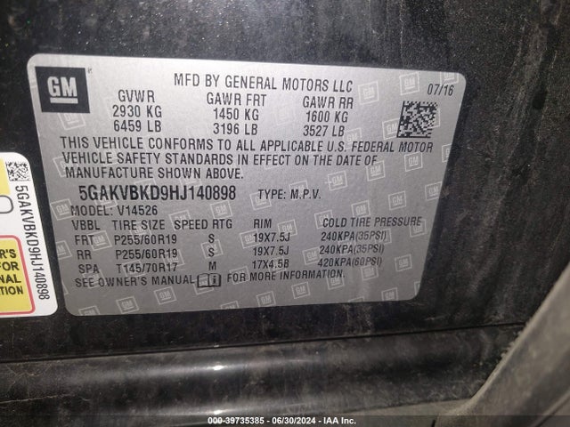 Buick Enclave Leather 2017 5GAKVBKD9HJ140898 Image 9