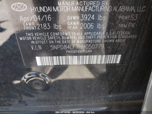 5NPD84LF7HH050779 Hyundai ELANTRA SE