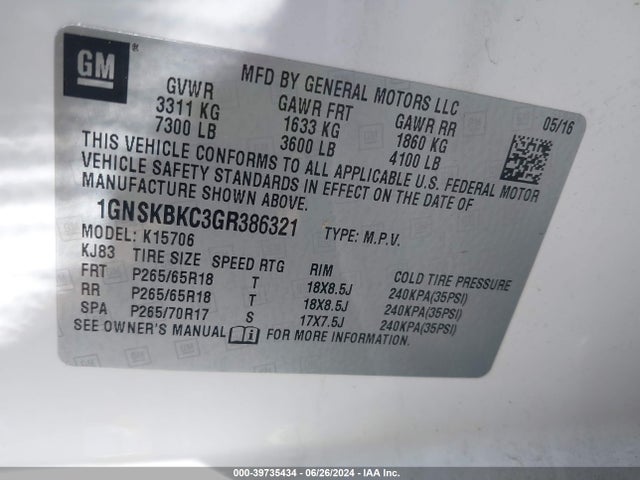 Chevrolet Tahoe Lt 2016 1GNSKBKC3GR386321 Image 9