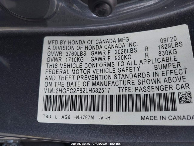 Honda Civic Sport 2020 2HGFC2F82LH582517 Image 9