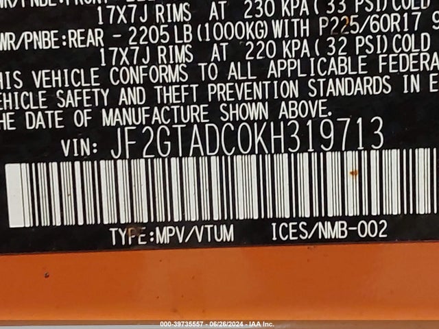 Subaru Crosstrek 2.0i Premium 2019 JF2GTADC0KH319713 Image 9
