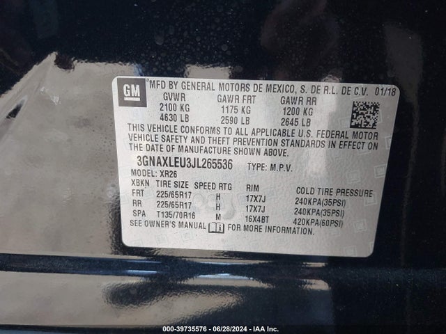 Chevrolet EQUINOX LT 2018 3GNAXLEU3JL265536 Image 9
