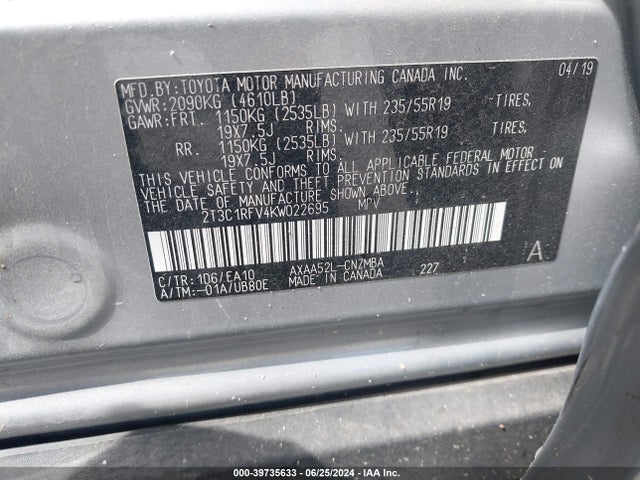Toyota Rav4 Xle Premium 2019 2T3C1RFV4KW022695 Image 9