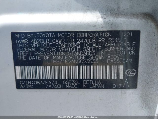 JTHSZ1E26N5023533 Lexus Is 350 F Sport