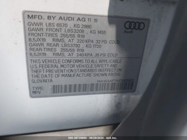 WA1AAAF71HD003922 Audi Q7 3.0t Premium