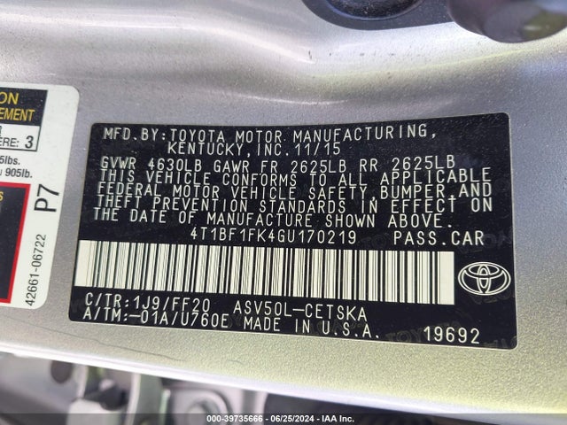 Toyota CAMRY SE 2016 4T1BF1FK4GU170219 Image 9