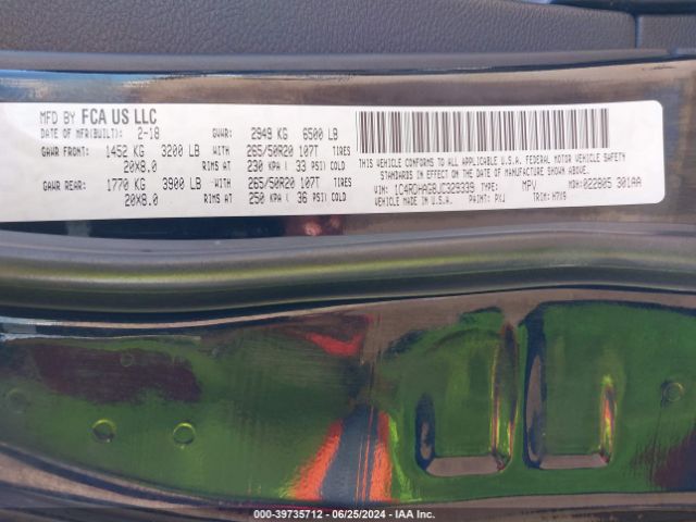 1C4RDHAG8JC329339 Dodge Durango Sxt Rwd