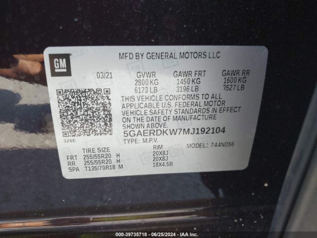 5GAERDKW7MJ192104 Buick Enclave Fwd Avenir