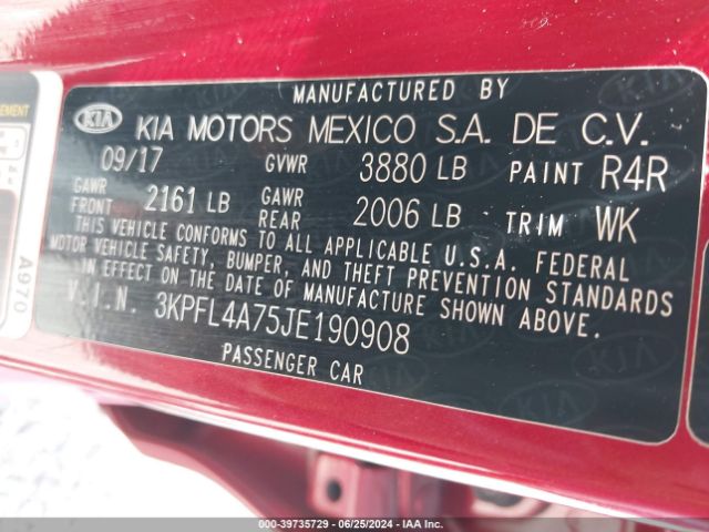 3KPFL4A75JE190908 KIA FORTE S
