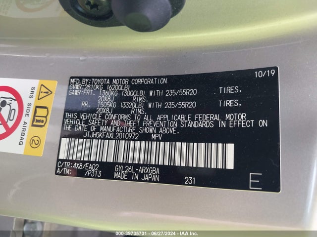 JTJHGKFAXL2010972 Lexus Rx 450hl