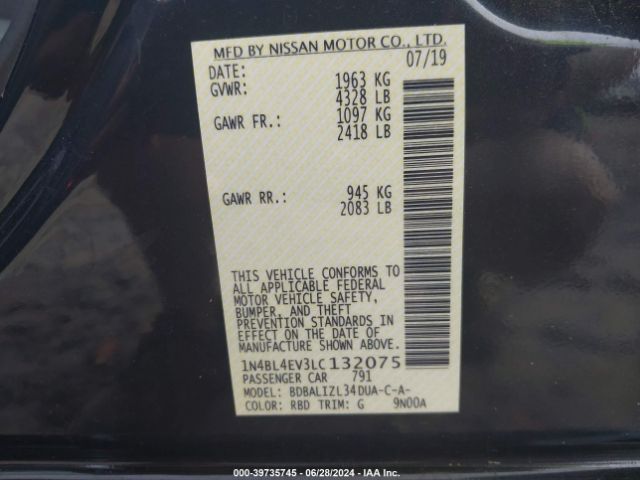 1N4BL4EV3LC132075 Nissan Altima Sl Fwd