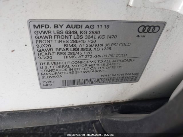 WA1LXAF76LD001860 Audi Q7 Premium Plus 55 Tfsi Quattro Tiptronic