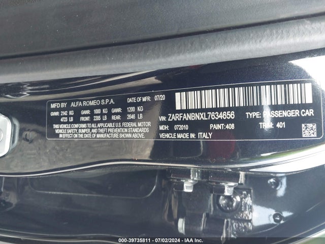 ZARFANBNXL7634656 Alfa Romeo Giulia Ti Sport Awd