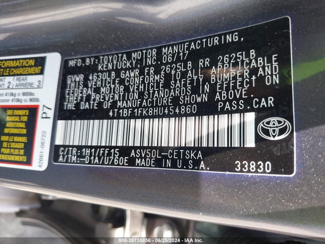 Toyota CAMRY SE 2017 4T1BF1FK8HU454860 Image 9
