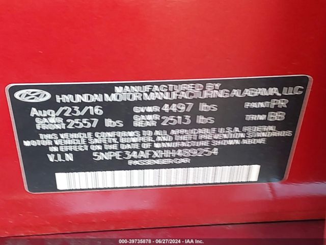 5NPE34AFXHH489254 Hyundai Sonata Sport