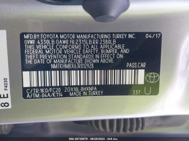 NMTKHMBX6JR012928 Toyota C-hr Xle Premium
