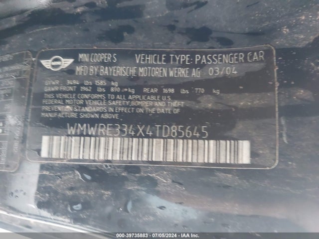 2004 MINI COOPER S WMWRE334X4TD85645 Photo 8