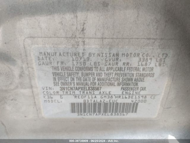 3N1CN7APXEL838567 Nissan Versa 1.6 S+