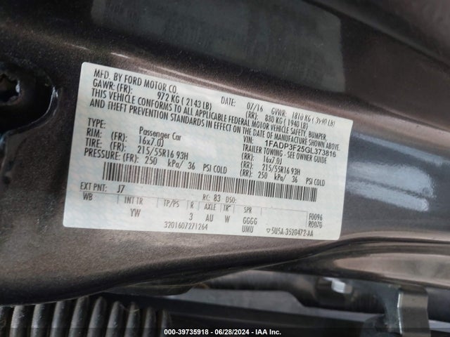Ford FOCUS SE 2016 1FADP3F25GL373816 Image 9