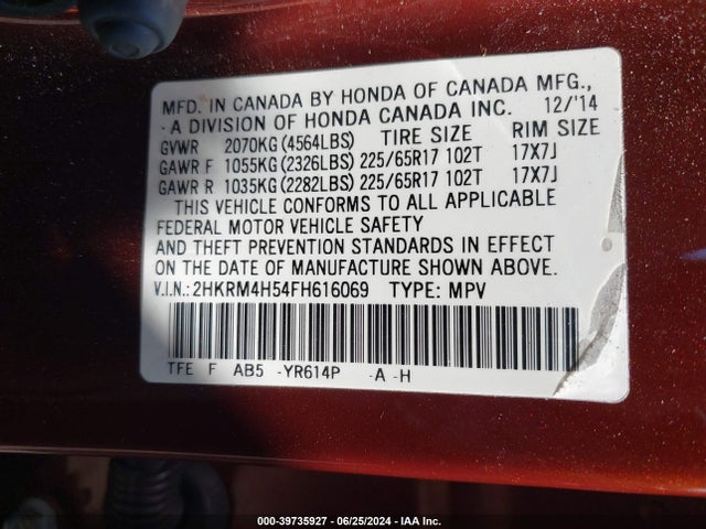 Honda CR-V EX 2015 2HKRM4H54FH616069 Image 9