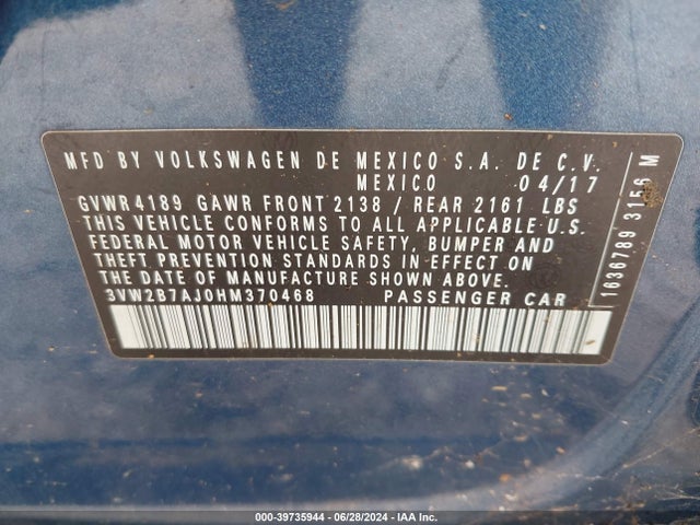 3VW2B7AJ0HM370468 Volkswagen Jetta 1.4t S