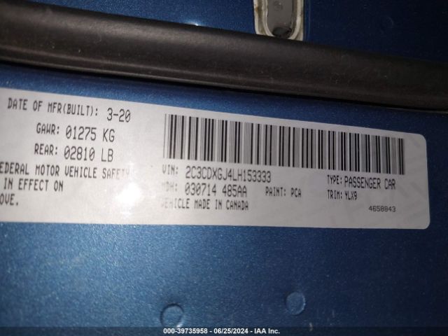 2C3CDXGJ4LH153333 Dodge Charger Scat Pack Rwd