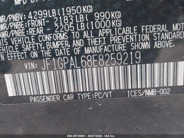 JF1GPAL68E8259219 Subaru Impreza 2.0i Sport Premium