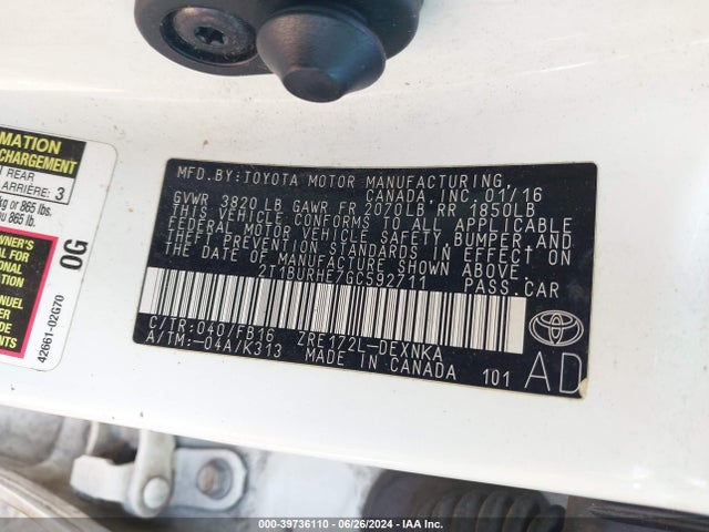Toyota COROLLA LE 2016 2T1BURHE7GC592711 Image 9