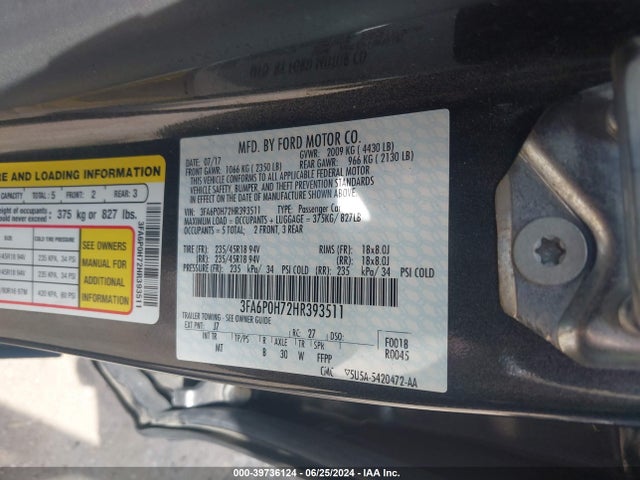 Ford FUSION SE 2017 3FA6P0H72HR393511 Image 9