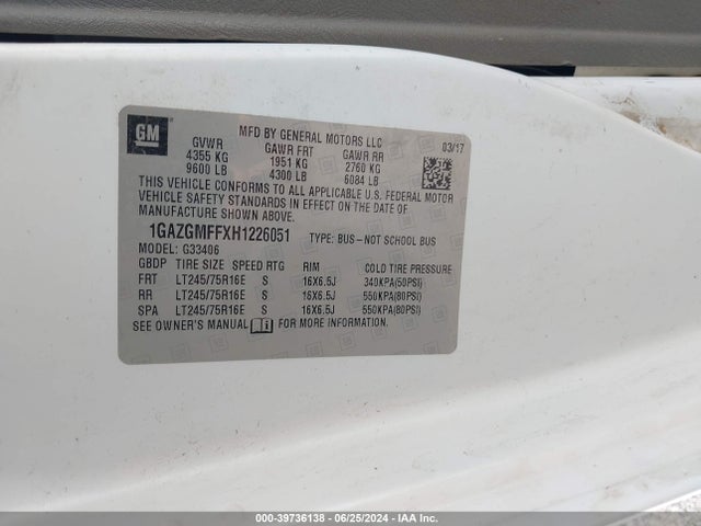 Chevrolet Express 3500 Lt 2017 1GAZGMFFXH1226051 Image 9